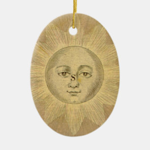 Sonnendetail aus der antiken Bowles-Karte, circa 1 Keramik Ornament