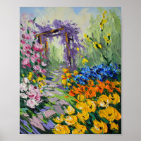 Sonnendurchflutete Gartenpergola in Öl gemalt