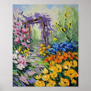 Sonnendurchflutete Gartenpergola in Öl gemalt Poster