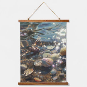Sonnendurchflutete Muscheln unter dem welligen Was Wandteppich Mit Holzrahmen