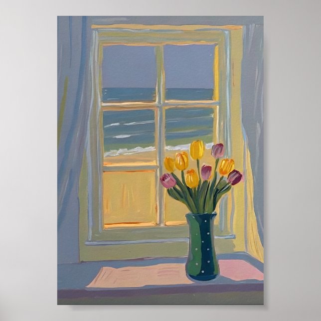 Sonnendurchfluteter Küstenfensterblick Impressioni Poster (Vorne)