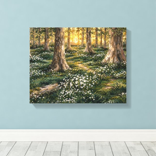 Sonnendurchfluteter Wald-Wildblumenwald Leinwanddruck (Insitu (Holzboden))
