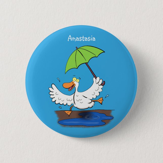 Sonnendute mit Schirm tanzender Cartoon Button (Vorderseite)