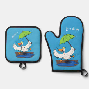 Sonnendute mit Schirm tanzender Cartoon Ofenhandschuh & Topflappen-Set