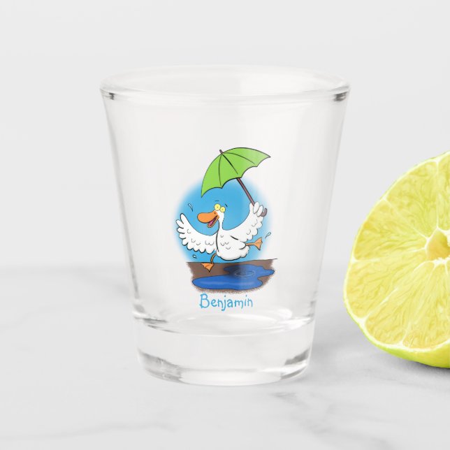 Sonnendute mit Schirm tanzender Cartoon Schnapsglas (Vorderseite)