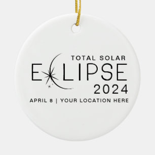 Sonnenfinsternis 2024 Benutzerdefinierter Standort Keramik Ornament