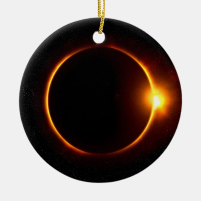 Sonnenfinsternis dunkler Sun u. Mond Keramik Ornament (Vorne)