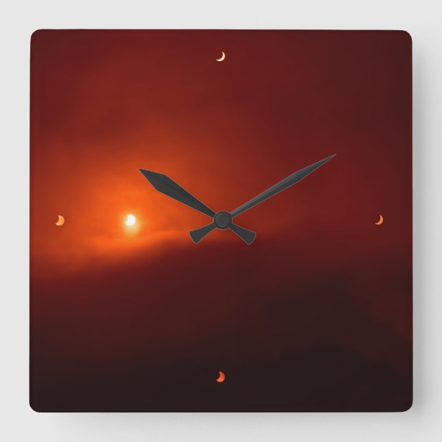 Sonnenfinsternis-Uhr Quadratische Wanduhr (Vorderseite)