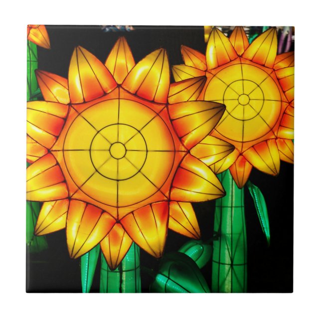 Sonnenflare-Sonnenblumen  Fliese (Vorderseite)