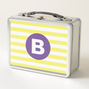 Sonnengelb gestreift lila Monogramm Metall Brotdose