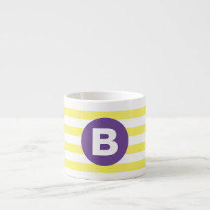Sonnengelb gestreift mit lila Monogramm Espressotasse