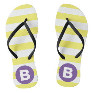 Sonnengelb gestreift mit lila Monogramm Flip Flops
