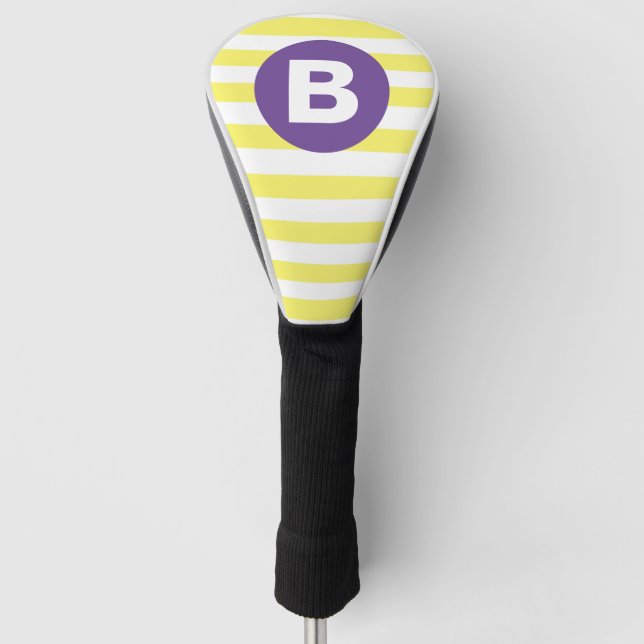 Sonnengelb gestreift mit lila Monogramm Golf Headcover (Vorderseite)