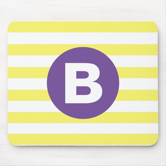 Sonnengelb gestreift mit lila Monogramm Mousepad (Vorne)