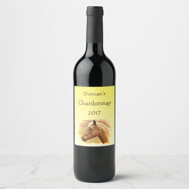 Sonnengelbe Blondine und Braunes Weinlabel Weinetikett (Vorderseite)