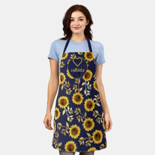 Sonnengelbe goldene Navy Sonnenblumen Blätter Mono Schürze