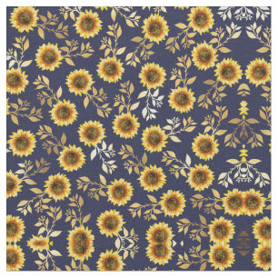 Sonnengelbe goldene Navy Sonnenblumen Blätter Must Stoff