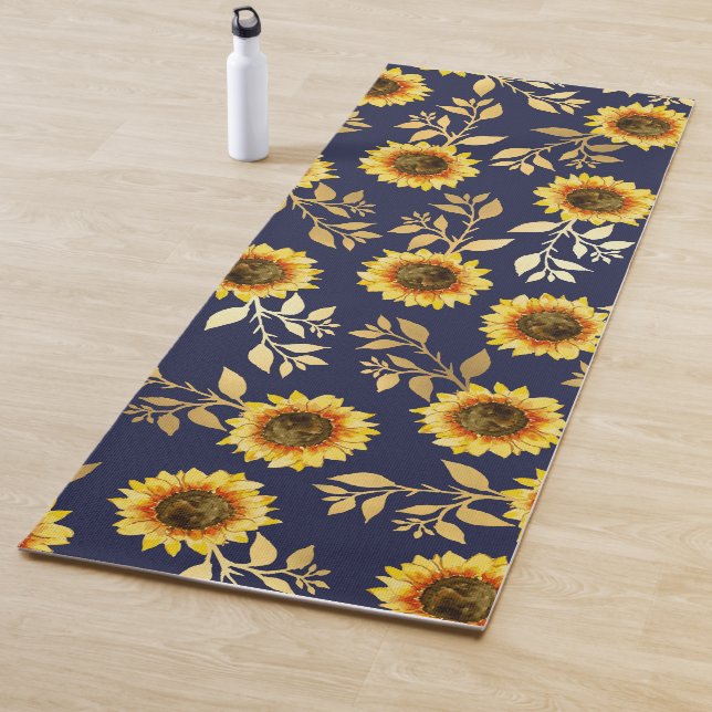 Sonnengelbe goldene Navy Sonnenblumen Blätter Must Yogamatte (Beispiel)