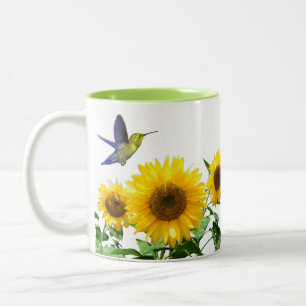 Sonnengelbe Sonnenblumen und Kolibri Zweifarbige Tasse