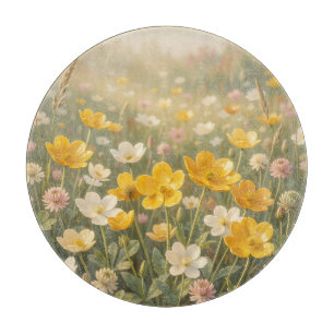 Sonnengelbe wilde Blumenwiese Weiß Rosa Sommer Schneidebrett