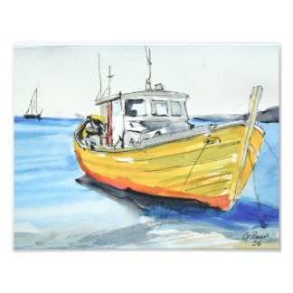 Sonnengelber Fischerboot Fotodruck