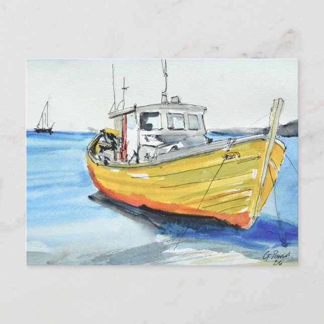 Sonnengelber Fischerboot Postkarte (Vorderseite)