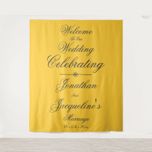 Sonnengelbes Hochzeits-Elegantes Schwarzes Skript  Wandteppich