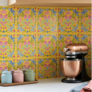 Sonnengelbes und blaues Blumenmuster Fliese