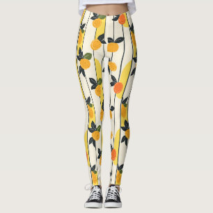 Sonnengelbes Zitrusfruchtmuster mit grünen Blätter Leggings