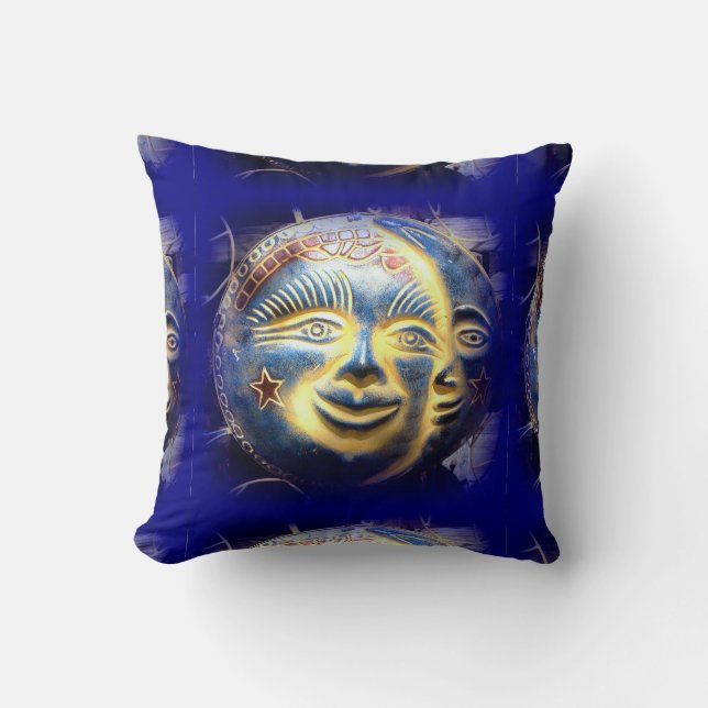 Sonnengesicht/Mondgesicht Himmelblau Kopfkissen Kissen (Vorderseite)