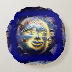 Sonnengesicht/Mondgesichtswurf Rundes Kissen
