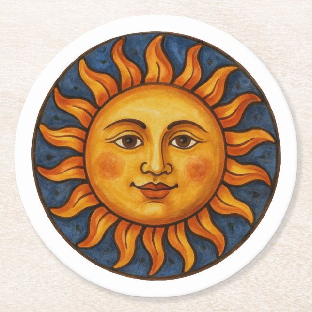 SonnenGesicht Runder Pappuntersetzer (Vorderseite)
