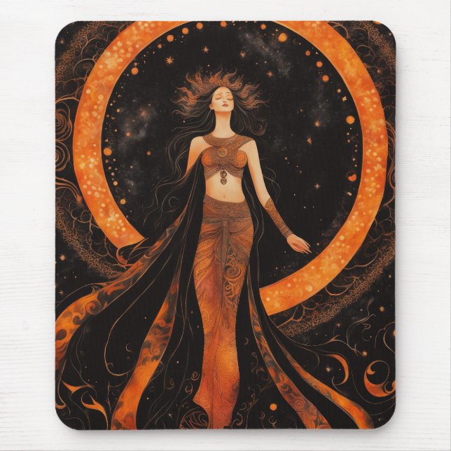 Sonnengöttin in Orange & Black Mousepad (Vorne)
