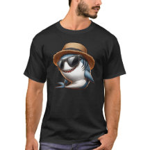 Sonnenhai mit Strohhut, gedruckter T - Shirt