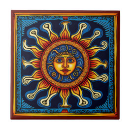Sonnenkachel im mexikanischen Huichol-Stil Keramik Fliese