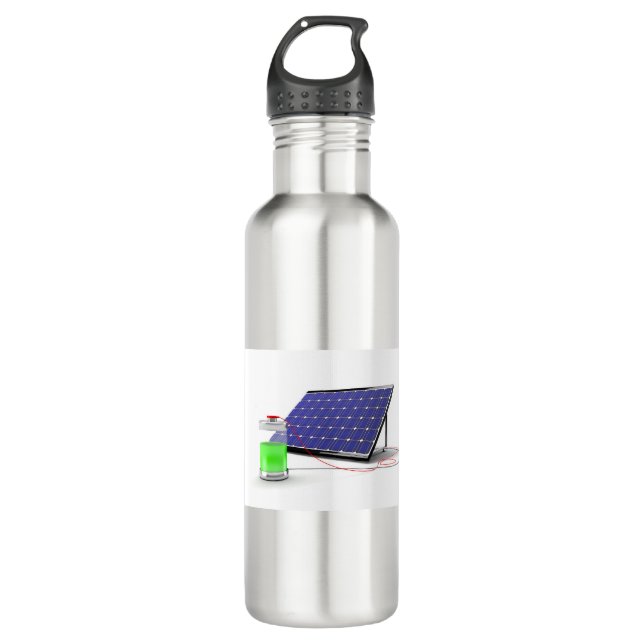 Sonnenkollektor und Batterie Edelstahlflasche (Vorderseite)