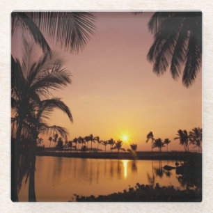 Sonnenlage in der Bucht von Anaeho'omalu, Big Isla Glasuntersetzer