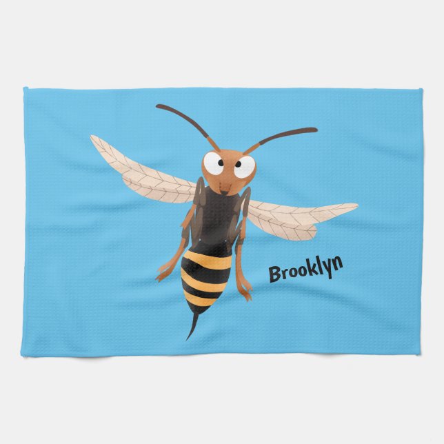 Sonnenlich wütende Hornet Wespe Cartoon Illustrati Geschirrtuch (Horizontal)