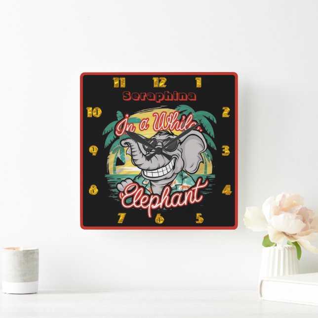 Sonnenlicher Elefant in Schattierungen Quadratische Wanduhr (Zuhause)