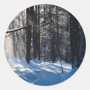Sonnenlicht auf Schnee Runder Aufkleber