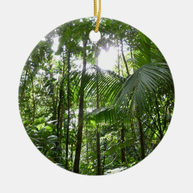 Sonnenlicht durch Regenwaldkanopie tropisches Grün Keramik Ornament (Vorne)