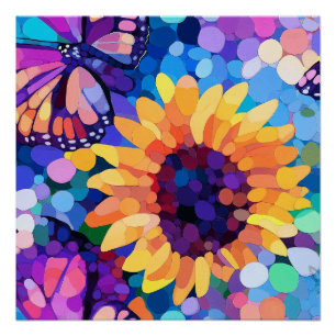Sonnenlicht & Schmetterlinge Sonnenblumen Leinwand Poster