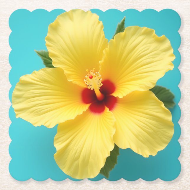 Sonnenlicht Schönheit: Lebhafter, gelber Hibiskus Untersetzer (Vorderseite)