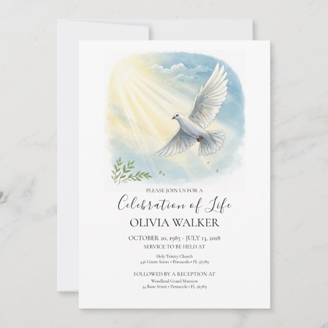 Sonnenlicht Taube Beerdigung Einladung (Vorderseite)