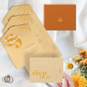 Sonnenlicht-Typografie Hochzeit Butter/Orange ID10 All In One Einladung