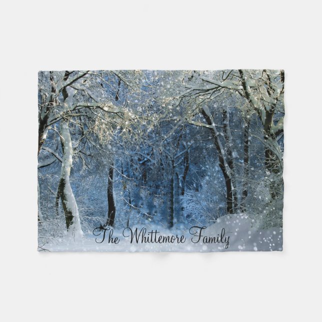 Sonnenlichtschnee Winterwald Name Fleece Blankon (Vorderseite (Horizontal))