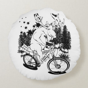 Sonnenmädchen auf einem Fahrrad-Packrad Rundes Kissen
