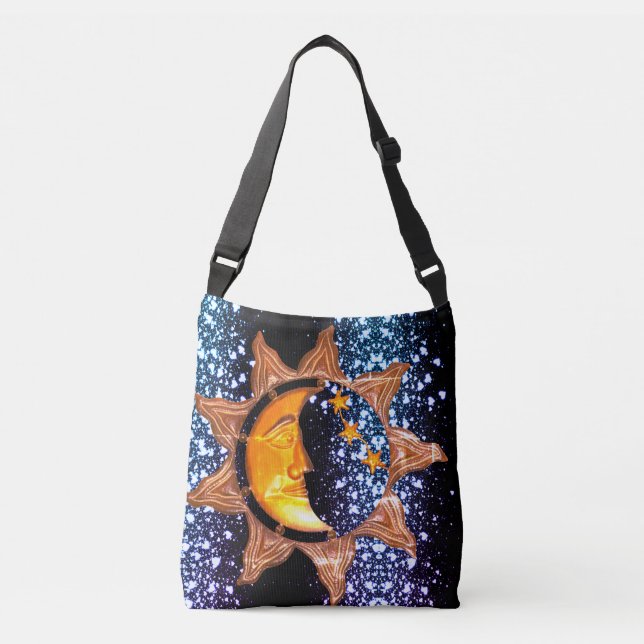 Sonnenmond mit Herz-Tasche Tragetaschen Mit Langen Trägern (Vorderseite)