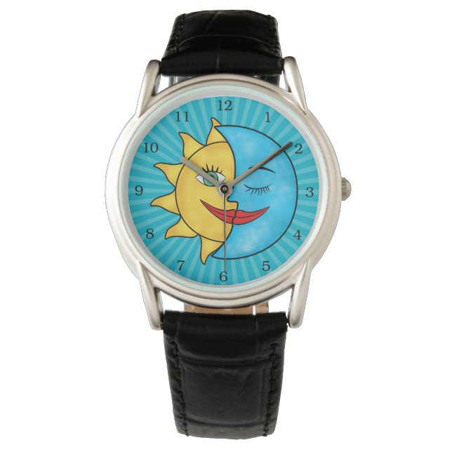 Sonnenmond Sonnenstrahlen Himmelsthema Armbanduhr (Vorderseite)