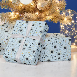 Sonnenmondstars aus Schwarz, Gold und Blau Geschenkpapier